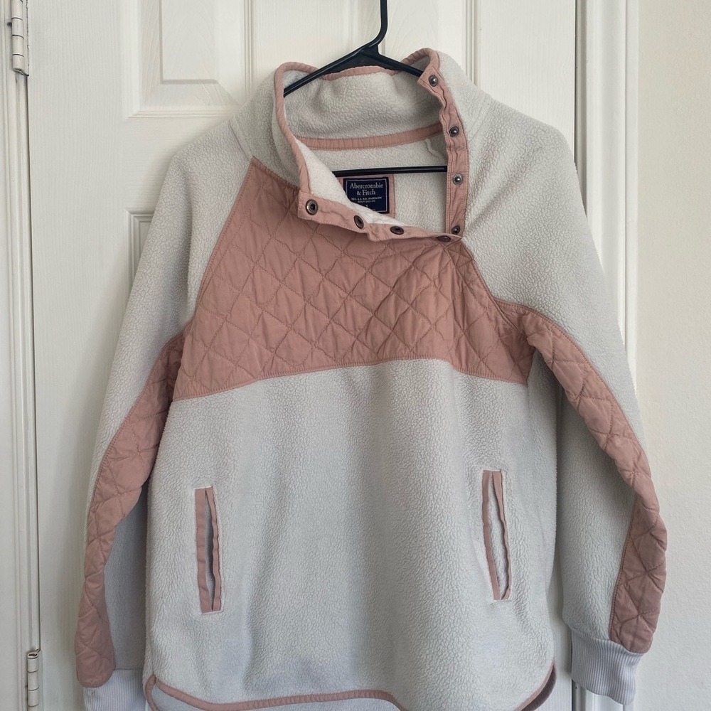 Abercrombie & Fitch Women Pullover Quilted Snap Fleece Sweatshirt Pink … - Picture 2 of 8